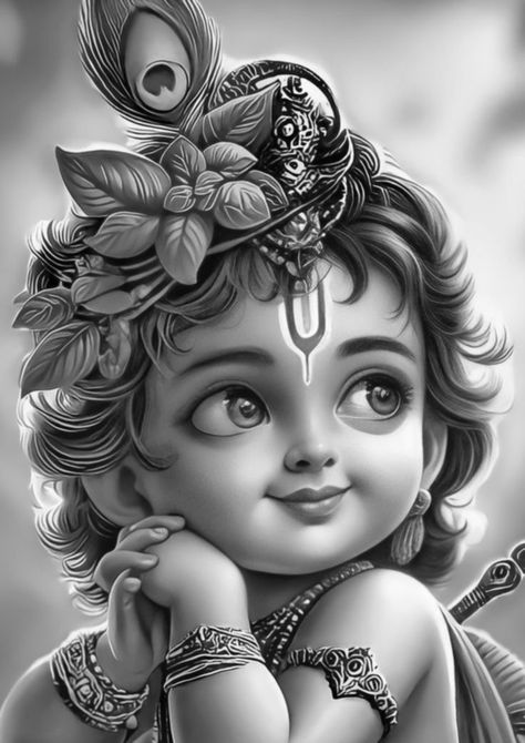 Krishna Sketch, Krishna Tattoo, Realistic Sketch, Krishna Drawing, Boho Art Drawings, Pencil Sketch Images, Drawing People Faces, Getting A Tattoo, Baby Krishna