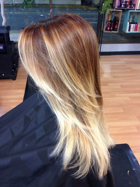 Hair Melt Blonde Hair, Fall Color Melt, Blonde Color Melt, Hair Melt, Color Melting Hair, Cinnamon Hair, Red Blonde, Color Melt, Red To Blonde