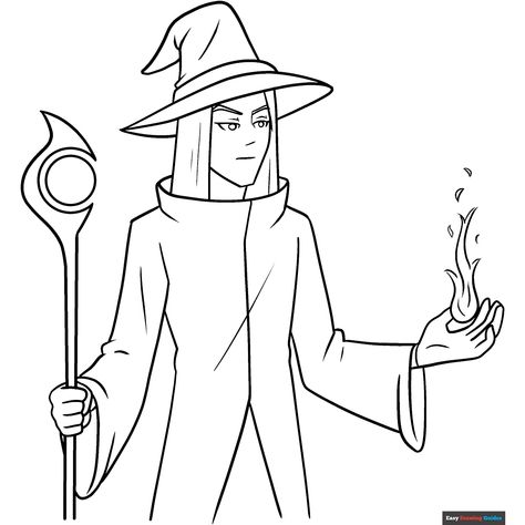 Free Anime Wizard Coloring Page for Kids Anime Wizard, Dnd Sorcerer, Easy Drawing Guides, People Coloring Pages, Free Printable Coloring Sheets, Drawing Guides, Kids Print, Printable Coloring Sheets, Drawing Tutorial Easy