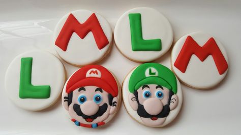 Mario and Luigi cookies by VR Mario Cookies Decorated Easy, Mario And Luigi Cookies, Luigi Cookies, Mario Cookies, Luigi Party, Mario Y Luigi, Mario Cake, Rakhi Making, Mario Bros Party