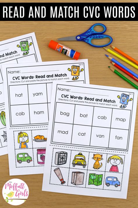 Consonant Vowel Consonant Activities, Read And Match Cvc Words, Vowel Craft Kindergarten, Cvc Activities Kindergarten, Sight Words With Pictures, Cvc Words With Pictures, Cvc Words Activities, Cvc Reading, Cvc Word Games