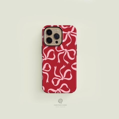 Pink Bows on Red MagSafe Tough iPhone Case | iPhone 15 14 13 Pro Max Case, iPhone 15 14 Plus Case, iPhone 13 Mini, Case-Face iPhone Case Iphone 15 Plus Phone Case, Iphone 15 Pro Max Case, Iphone 15 Case, Case Iphone 13, Magsafe Case, Pink Bows, Unique Phone Case, Iphone 13 Case, Bow Pattern