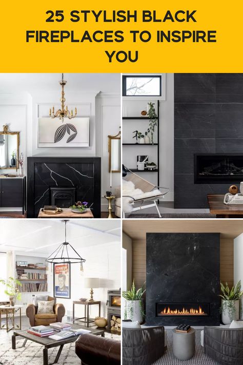 Looking to add a modern touch to your home? Check out these 25 stylish black fireplaces that perfectly blend elegance and warmth. Whether you prefer a chic minimalist design or a bold focal point, these ideas will inspire your interior upgrade. From sleek built-in designs to cozy freestanding models, discover how black fireplaces enhance your living space. Perfect for any style, these black fireplace ideas will transform your home and create the perfect vibe for gatherings or cozy nights in. Focal Point Fireplace Interior Design, Tricorn Black Fireplace Wall, Black Fireplace Decorating Ideas, Black Fireplace Ideas, Black Fireplaces, Double Fireplace, Bathroom Toilet Decor, Fireplace Black, Granite Fireplace