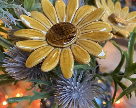 Rustic Driftwood houses in Cedar Close | Etsy Sunflower Pottery, Ceramic Sunflower, Ceramic Poppies, Summertime Crafts, Sunflower Daisy, Sunflower Photo, Pottery Painting Designs, Sunflower Bouquets, Real Touch Flowers