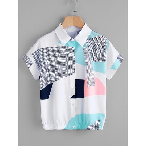 SheIn(sheinside) Abstract Geo Print Shirt (870 RUB) ❤ liked on Polyvore featuring tops, multi color, plaid button-down shirts, short sleeve button shirt, short-sleeve button-down shirts, plaid top and colorful shirts Abstract Clothing, Button Collar Shirt, Collared Shirts, Fashion Tops Blouse, Trendy Fashion Tops, Fashion Attire, Indian Fashion Dresses, Geo Print, Girls Fashion Clothes