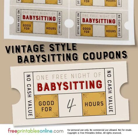 Free Babysitting Coupon, Babysitting Coupons, Babysitting Coupon, Best Coupon Sites, Printable Tickets, Printable Gift Certificate, Voucher Design, Money Gifts, Diy Coupons