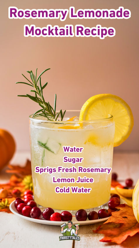 "Enjoy a refreshing twist on summer drinks with this Rosemary Lemonade  Mocktail Recipe! Perfect for warm days, this herbal drink combines zesty  lemon with aromatic rosemary for a delightful non-alcoholic beverage.  Explore more mocktail recipes that elevate your gatherings and satisfy your  thirst. Sip on this refreshing beverage and impress your guests with a  unique addition to your summer cocktails lineup!" Lemonade Mocktail Recipe, Rosemary Lemonade, Cranberry Fizz, Herbal Drink, Thanksgiving Brunch, Italian Drinks, Water Lemon, Non Alcoholic Beer, Mocktail Recipes