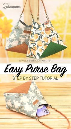 New Design 💖 Easy to Make a Purse Bag with 3 pieces of fabric Diy Fabric Purses, Quilted Purse Patterns, Handmade Fabric Purses, Make A Purse, Diy Pouch, Purse Patterns Free, Handbag Tutorial, Denim Bag Patterns, Handbag Sewing Patterns