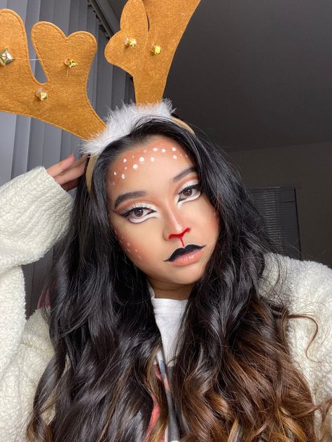 Rudolph Makeup Reindeer, Cute Reindeer Makeup, Rudolph The Red Nosed Reindeer Makeup, Rudolf Makeup, Christmas Reindeer Makeup, Reindeer Makeup Simple, Rudolph Makeup, Pig Makeup, Makeup Looks Halloween