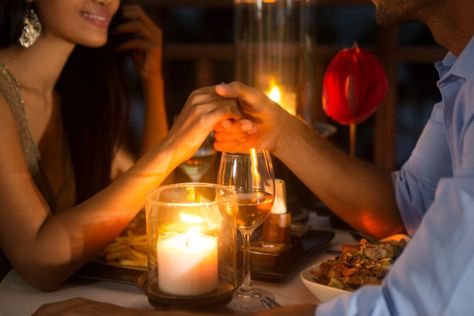 Couple Having Romantic Dinner Photos Amoureux, Anniversary Ideas For Him, 6 Month Anniversary, Boiled Chicken Breast, Couple Holding Hands, Valentines Day Date, Flirting Moves, Light Dinner, Candle Light Dinner