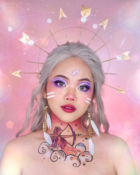 Sagittarius zodiac makeup by @averinanggita on Instagram Sagittarius Makeup, Zodiac Makeup, Clown Show, Sagittarius Sign, Face Art Makeup, Dress Up Boxes, Sagittarius Zodiac, Art Makeup, All Zodiac Signs