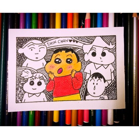 Shinchan art work done with cour pencils , mandala used in background, own creation 😍, no copyright ©️ Shinchan Mandala Art, Mandala Art, Art Work, Playing Cards, Pencil, Fan Art, Fan, Quick Saves, Art