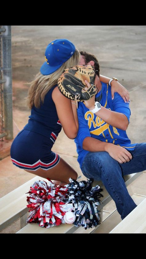 Cheerleader Baseball Player Senior Pictures #LauraHelmkePhotography #baseballgirlfriend Cheerleader And Boyfriend Pics, Cheer And Baseball Couples, Baseball And Cheer Couple, Baseball And Cheerleader Couple, Baseball Cheerleader Couple, Spring Baseball Game Outfit, Cute Aesthetic Couple Pics Baseball, Cheerleader And Basketball Player Couple, Cute Couples Goals Photos Baseball