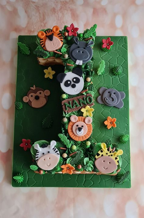 Number 2 Animal Cake, Jungle Cupcake Cake, Safari Number Cake, Number Cake Jungle, 1 Shaped Birthday Cake, Tarzan Party, Monogram Cakes, Birthday Number Cake, Jungle Cupcakes