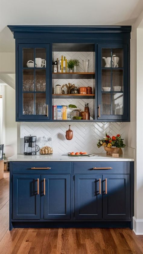 Coffee Bar Storage Cabinets, Coffee Bar Kitchen Ideas, Shaker Cabinets Kitchen, Built In Coffee Bar, Bar Design Home, Reno House, Coffee Bar Ideas Kitchen Counter, Kitchen Wet Bar, Kitchen Coffee Bar