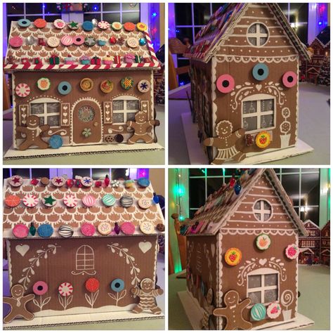 Cardboard Box Gingerbread House, Box Gingerbread House, Gingerbread Dollhouse, Gingerbread Playhouse, Gingerbread House Contest, Corridor Ideas, Cardboard Gingerbread, Christmas Cardboard, Cardboard Box Houses