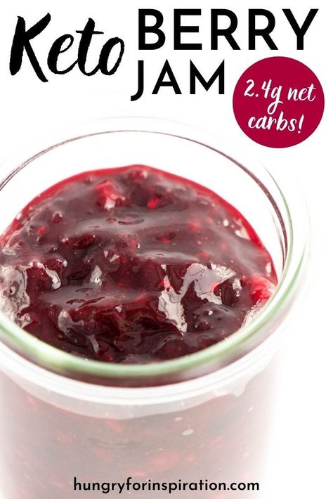 You miss berry jam on the ketogenic diet? Now you don't have to, because with this sugar-free keto berry jam you can enjoy without feeling guilty! This recipe only has 2.4g net carbs per tablespoon compared to 10g net carbs in ordinary berry jam from the supermarket. Plus, it's quick and easy to make - all you need is 30 minutes and 2 ingredients! Aronia Berry Recipes, Keto Jam, Berry Jam Recipe, Sugar Free Jam Recipes, Fruit Jam Recipes, Blackberry Jam Recipes, Mixed Berry Jam, Low Sugar Jam, Sugar Free Jam