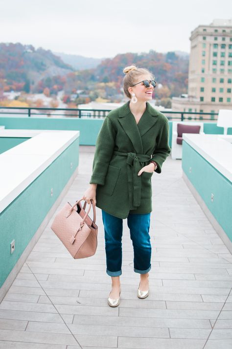 Transitional Wrap Coat | Olive Wrap Coat for Winter | Louella Reese Life & Style Blog Olive Coat, Coat For Winter, Closet Inspiration, Wrap Coat, Coat Outfits, Asheville Nc, Autumn Inspiration, Style Blog, Asheville