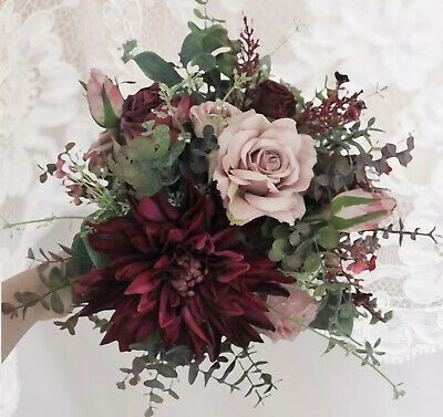 Blush Pink And Burgundy Wedding Flowers, Dark Green And Pink Wedding Bouquet, Burgundy Dusty Rose Bouquet, Summer Burgundy Wedding, Hand Tied Wedding Bouquet, Bride Bouquets Burgundy, Burgundy And Blush Wedding Centerpieces, Blush And Burgundy Bouquet, Burgundy And Blush Bouquet