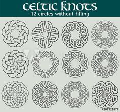 Stock Image: Celtic knots, circles without filling. Set of 12 circles with celtic patterns to use in tattoos or designs. Celtic Knot Circle, Celtic Knot Drawing, Celtic Images, Celtic Knot Tattoo, Celtic Circle, Circle Tattoo, Knot Tattoo, Pagan Symbols, Celtic Knot Designs