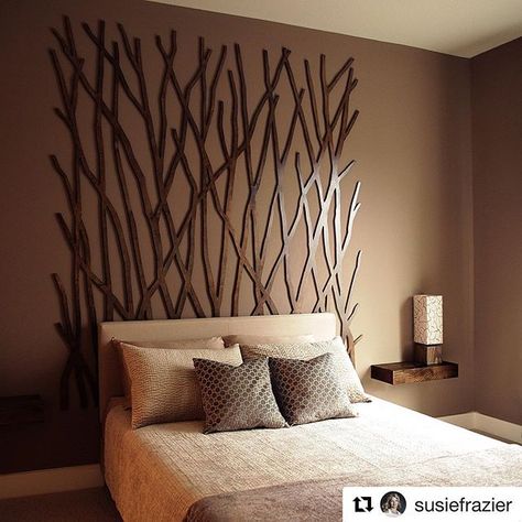 Branch Headboard, Wall Behind Bed, Wall Feature, Block Table, Headboard Wall, Wall Bed, Wood Headboard, Bed Wall, Art Installations