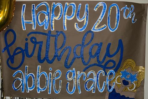 20th birthday butcher sign with gal 18th Birthday Sign Ideas, 20th Birthday Banner, Butcher Paper Sign, 20th Birthday Party Themes, Grad Signs, Adpi Merch, Banner Painting, Bday Banner, 21st Birthday Banner