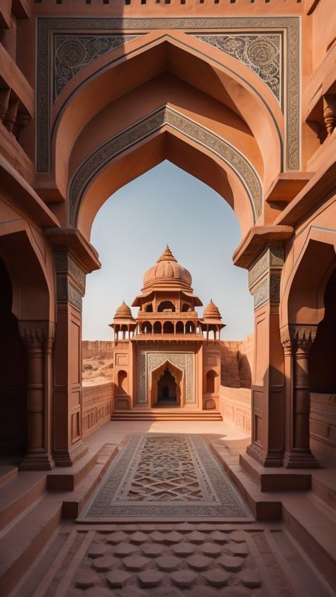 Rajasthan Street Photography, Indian Gates Design, Samadhi Design, Madhya Pradesh Aesthetic, Marrakesh Architecture, Indian Architecture Aesthetic, Indian Arches, Castle Indian, Islamic Architecture House