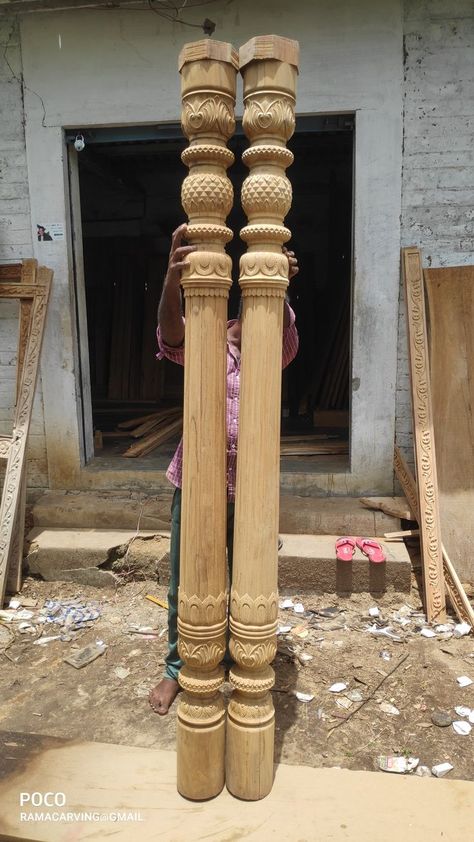 my cnc colams work Wooden Pillars Design, Carved Table Legs, Wood Pillars, Entrance Door Decor, Columns Decor, Cornice Design, Wooden Pillars, House Main Door Design, Single Door Design