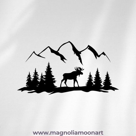 Moose Digital clip art by #magnoliamoonart #moose #mountains #lasercutfile #outdoor #magnoliamoonsvg Moose Svg, Moose Tattoo, Tattoos For Dog Lovers, Pine Tree Tattoo, Lighthouse Tattoo, Tree Tattoo, Dog Tattoos, Moon Art, Laser Cut Files