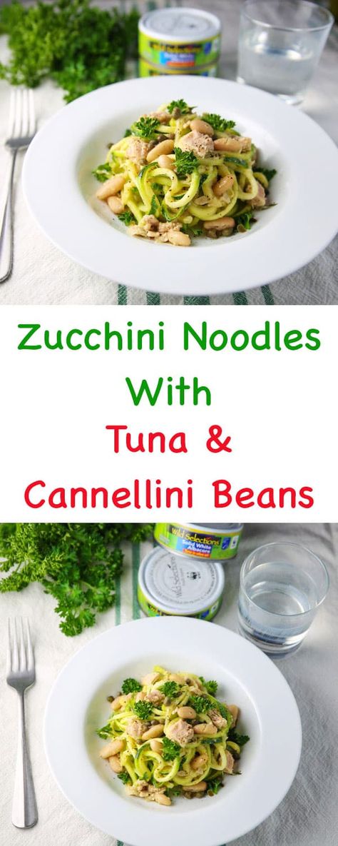 Zucchini Noodles with Tuna and Cannellini Beans - Tastefulventure Tuna Zucchini, Zucchini Noodle Recipes, Easy Main Dishes, Delicious Seafood Recipes, Salad Healthy, Delicious Gluten Free Recipes, Summer Eating, Fitness Community, Cannellini Beans