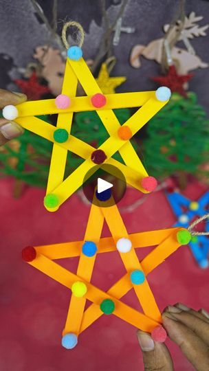 Easy way to make stars with ice-cream stick😍⭐️ | Creative Art & Craft Ideas Lolly Sticks Craft, Crafts With Lollipop Sticks, Popsicle Stick Star Ornament, Diy Christmas Tree Ornaments For Kids Popsicle Sticks, Ice Cream Stick Crafts For Kids, Christmas Art Activities, Lolly Stick Craft, Easy Popsicles, Ice Cream Stick Craft