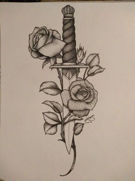 Knife And Rose Tattoo, Tramp Stamp Tattoos, Knife Tattoo, Men Tattoos, Tattoo Zeichnungen, Výtvarné Reference, Inspiration Tattoos, Back Tattoos For Guys, Cat Tattoos