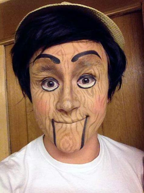 Wooden boy Pinocchio Makeup Shrek, Shrek The Musical Makeup, Pinocchio Makeup, Shrek Makeup, Puppet Makeup, Musical Makeup, Shrek Jr, Shrek Costume, Wooden Dummy