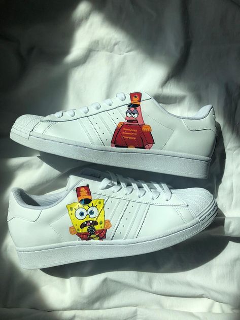 Shoes Game, Spongebob And Patrick, Painted Shoes Diy, Custom Adidas, Custom Shoes Diy, Spongebob Patrick, Painted Sneakers, Custom Made Shoes, Denim Projects