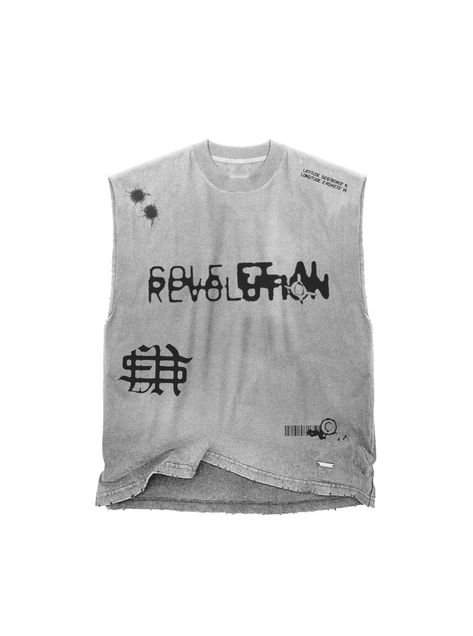 A SS revolutionary campaign designed to empower and inspire- a unique blend of luxury high-end fashion and streetwear that draws inspiration from the power of social revolution and the idea of fighting in unison for a better world. Transforming bold graphics, edgy silhouettes, and unique details into luxury streetwear; each piece is manufactured to ensure both durability and comfort. The Revølutiøn sleeveless Tee is heavyweight and durable, finished with the Revolutionary motif and branding. The Represent Graphic Tee, Graphic Tee Inspiration, Grey Branding, High End Streetwear, Streetwear Graphic Design, Sleeveless Graphic Tee, Graphic Streetwear, Black Men Street Fashion, Concept Clothing