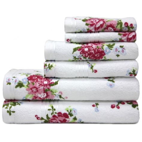 Harwoods Printed Rose 100% Portuguese Cotton Hand Towel, White\/Pink Floral Bath Towels, Floral Towels, Guest Hand Towels, Rose Bath, Floral Bath, Cotton Hand Towels, Luxury Towels, Peach Roses, Face Cloth