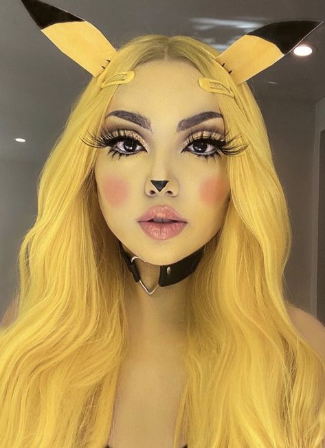 Pikachu Makeup, Pokemon Makeup, Pikachu Halloween, Halloween Makeup Look, Holloween Makeup, Creepy Halloween Makeup, Cute Halloween Makeup, Hot Halloween Outfits, Baby Kostüm