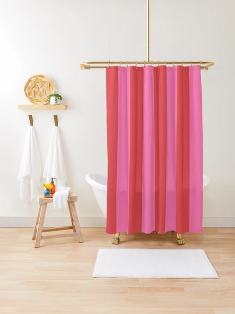 "Pink and Red Cabana Stripe" Shower Curtain for Sale by koovox | Redbubble Pink And Orange Bathroom, Pink And Red Stripes, Shower Curtain Pink, Nautical Aesthetic, Orange Bathroom, Orange Bathrooms, Striped Shower Curtains, Bathroom Kids, Curtains For Sale