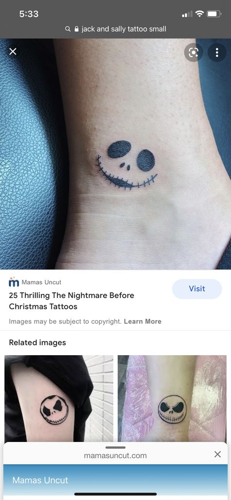 Small Jack Skellington Tattoo, Jack And Sally Tattoo Small, Jack Skellington Tattoo Small, Jack Skellington Tattoo Ideas, Small Nightmare Before Christmas Tattoo, Jack Skeleton Tattoo, Skellington Tattoo, Jack Skellington Tattoo, Matching Bff Tattoos