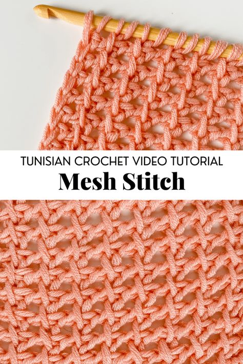 How to Tunisian crochet the Mesh Stitch - easy pattern with video tutorial. | TLYCBlog.com#meshstitch #tunisiancrochet #crochetpattern #crochetstitch #beginnercrochet #samplerblanket Tunisian Crochet Tutorial Videos, Crochet Mesh Stitch, Tunisian Crochet Free, Picot Crochet, Tunisian Crochet Blanket, Tl Yarn Crafts, Mesh Stitch, Tunisian Crochet Pattern, Tunisian Crochet Patterns