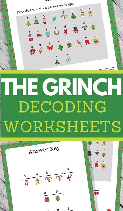 Don't miss out on these Adorable and Fun Grinch Decoding Worksheets! The kids will love trying to solve the holiday puzzles. #christmasprintables #grinchactivities #holidayprintables #3boysandadog Christmas Decoder Printable, Christmas Cryptogram, Grinch Worksheets, Grinch Movie Quotes, Decoding Worksheets, Christmas Puzzles Printables, Grinch Printable, Decoding Activities, Escape Puzzle