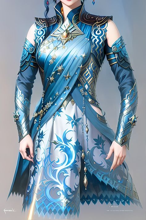 Water Fantasy Outfit, Water Inspired Dress, Water Themed Dress, Fantasy Armor Dress, Water Armor, Mermaid Armor, Water Dress, Magic Clothes, Armor Dress