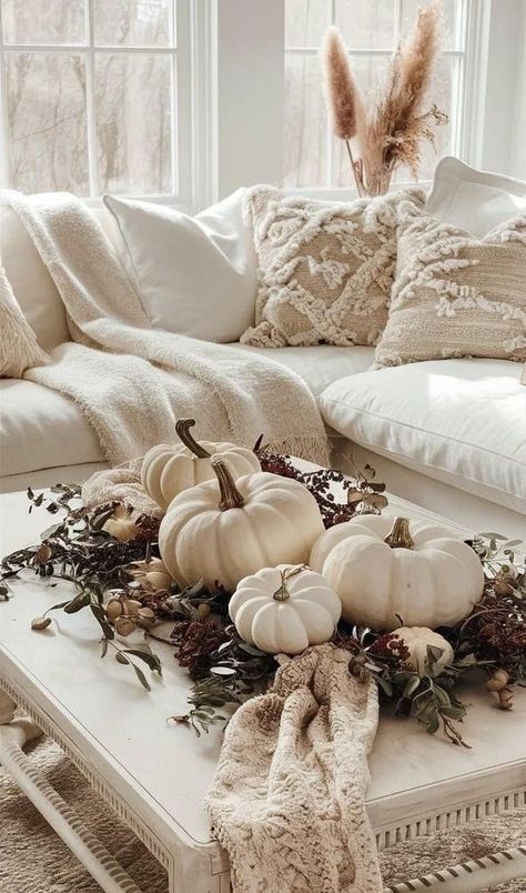 Angie Bailey White Fall Decor Ideas, Cozy Fall Home, Fall Home Decor Ideas, Cozy Ideas, Autumn Interior, Home Decor Cozy, Neutral Fall Decor, Orange Decor, Warm Lighting