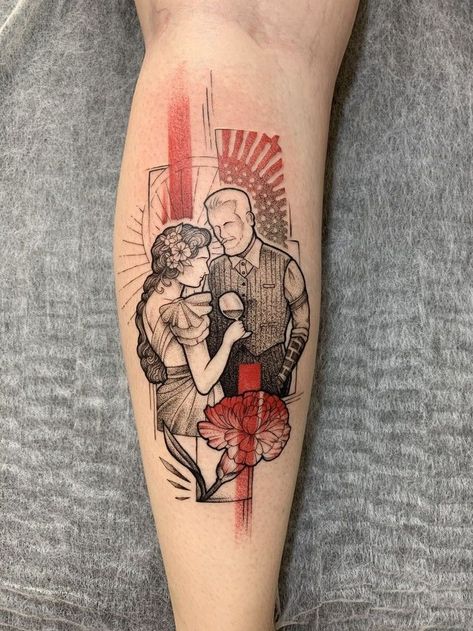 Hadestown Tattoo Ideas, Pomegranate Tattoo Hades And Persephone, Hadestown Hades, Hadestown Tattoo, Hades And Persephone Tattoo, Red Black Tattoo, Myth Tattoo, Hadestown Aesthetic, Theatre Tattoo