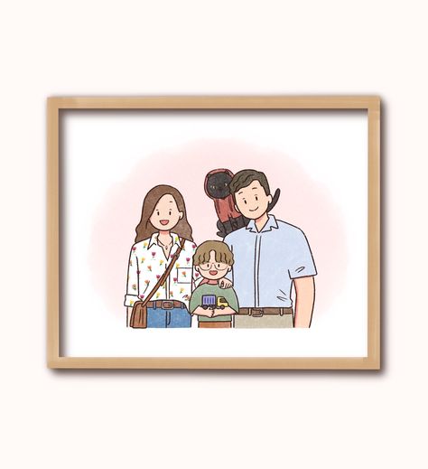 Family Drawing Illustration, Illustrated Family Portrait, Simple Character, Family Drawing, Family Cartoon, Custom Family Portrait, Family Illustration, Cute Doodle Art, Family Posing