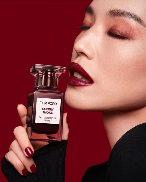 TOM FORD BEAUTY on Instagram: "Introducing TOM FORD BEAUTY Attaché Shu Qi in Cherry Smoke, a smoldering scent featuring dark cherry notes, smoked woods and precious florals. #TOMFORDBEAUTY #TOMFORD #SHUQI" Tom Ford Photography, Fragrance Branding, Tom Ford Cherry, Perfume Model, Photography Moodboard, Shu Qi, Tom Ford Private Blend, Tom Ford Perfume, Fragrance Photography