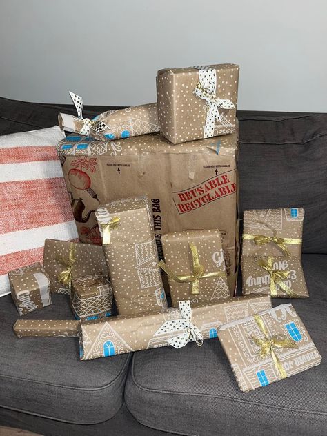 Trader Joe’s Bag Wrapping Paper, Bag Wrapping Paper, Solstice Party, Paper Bag Crafts, Trader Joe’s, Trader Joe, Trader Joes, Christmas Wrapping, Diy Christmas Gifts