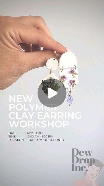 Liat | DewDrop Inc. on Instagram: "Back by popular demand! 

Come join us for a polymer clay workshop on April 13th @studiomooi.ca and learn how to make beautiful polymer clay floral earrings. 

Great for all levels of makers! Everything will be provided including polymer clay (over 100 premixed colors to choose from!) and professional artist tools. 18k gold and sterling silver plated jewlery findings are included and you will walk out with 3 finished pairs of earrings. Finished! That means we bake, sand, and also assemble in this 3 hour workshop. 

We look forward to having you there!

#torontoworkshops #thingstodointoronto #torontoeastend
#torontobeaches
#polymerclay #polymerclayearrings" Clay Workshop, Artist Tools, April 13, Walk Out, Floral Earrings, Professional Artist, Polymer Clay Earrings, Clay Earrings, Join Us