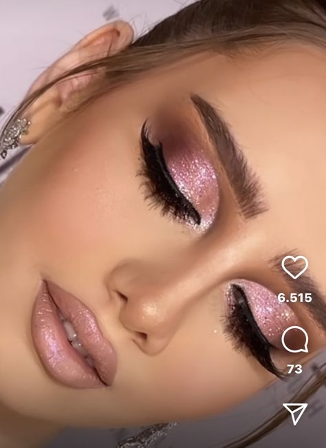 Pink And Silver Makeup, Makeup Full Face, Pink Eye Makeup Looks, Competition Makeup, Birthday Makeup Looks, Gold Makeup Looks, Soft Eye Makeup, Shimmer Eye Makeup, Silver Makeup