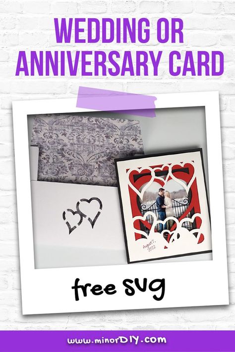 Create a layered card for a special couple with this free SVG and your Cricut. The SVG includes the envelope too. Cricut Anniversary Card, Wedding Card Svg, 3d Svg Files, 50th Anniversary Cards, Free Wedding Cards, Wedding Shadow Box, Diy Anniversary, Wedding Anniversary Card, Card Svg